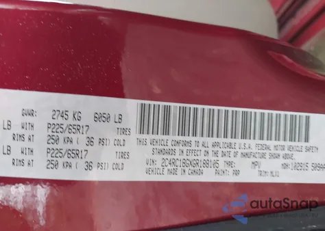 2016 Chrysler Town & Country Touring from USA, damaged, VIN 2C4RC1BGXGR188105